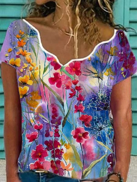 Short Sleeve V Neck Printed Cotton-Blend Shirts & Tops, Multicolor, Blouses & Shirts
Short Sleeve V Neck Printed Cotton-Blend Shirts & Tops, Multicolor, Blouses & Shirts