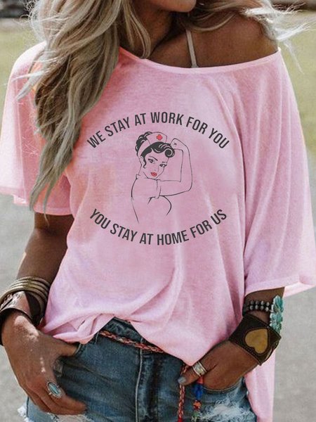 We Stay At Work For You You Stay At Home For Us Big round neck Sleeve Top, Pink, T-shirts
We Stay At Work For You You Stay At Home For Us Big round neck Sleeve Top, Pink, T-shirts