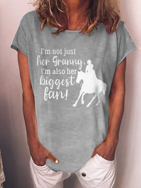 Horse Riding Mom Graphic Short Sleeve Round Neck Loose Tee, Gray, T-shirts