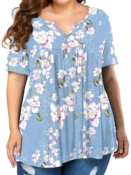 Plus Size Short Sleeve Cotton Tops, As picture, T-Shirts