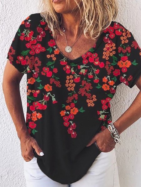 Casual Short Sleeve Flower Painting Print T-shirt Tops, Black, T-Shirts
Casual Short Sleeve Flower Painting Print T-shirt Tops, Black, T-Shirts