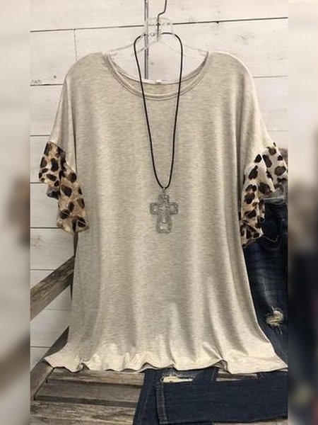 Leopard Short Sleeve Printed Cotton-blend Crew Neck Casual Summer Beige Top, Blouses & Shirts
Leopard Short Sleeve Printed Cotton-blend Crew Neck Casual Summer Beige Top, Blouses & Shirts