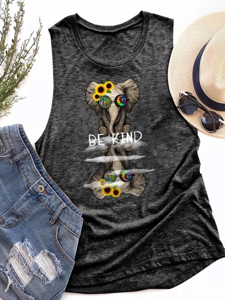 Elephant & Sunflower Be Kind Women's Sleeveless Shirt, Grey, Tank Tops