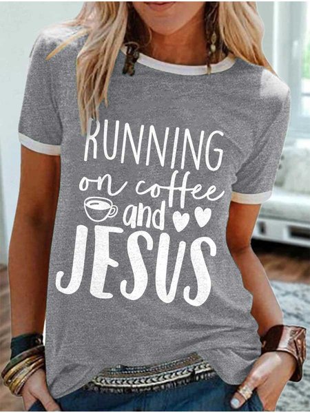 Running On Coffee and Jesus Graphic Short Sleeve Round Neck Loose Tee, Gray, T-shirts
Running On Coffee and Jesus Graphic Short Sleeve Round Neck Loose Tee, Gray, T-shirts