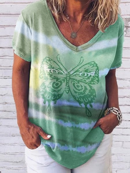 Women's butterfly tie-dye printing fashion contrast t-shirt, Green, T-Shirts
Women's butterfly tie-dye printing fashion contrast t-shirt, Green, T-Shirts