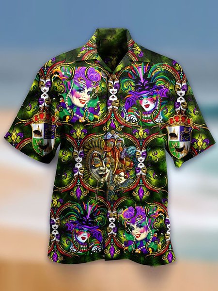 Happy Mardi Gras 2021 Hawaiian Shirt, Green, Men's Floral shirt