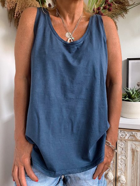 U-Neck Sleeveless Tanks & Camis, Dark blue, Tanks & Camis
