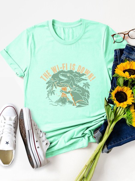 The Wi-Fi Is Down Dinosaur Graphic Tee, Mint, T-shirts