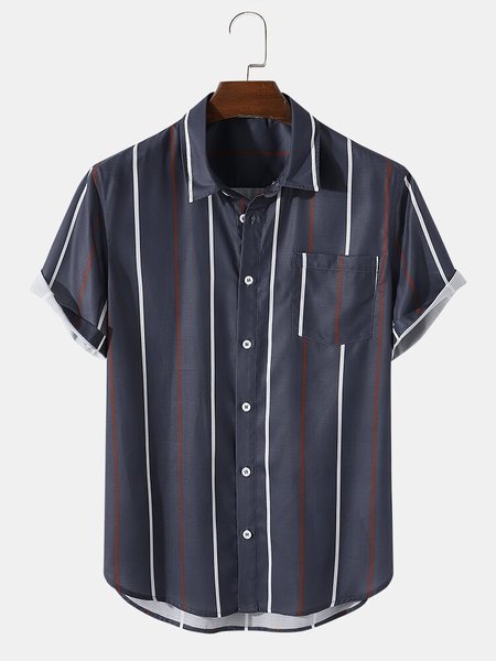 Men's Polyester Fibre Striped Casual Shirts, Blue, Men's Floral shirt