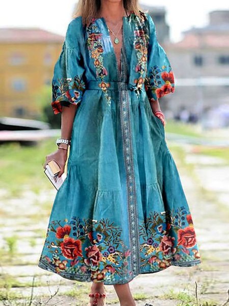 Holiday A-Line Dress, Blue, Maxi Dresses