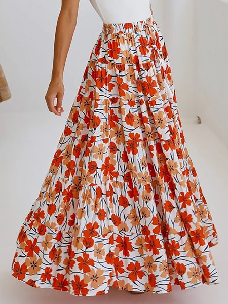 Holiday Floral Print Skirt, Red, Skirts