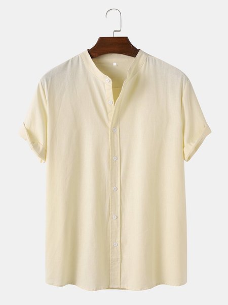 Men's Daily Casual Solid Shirts, Apricot, Men's basic shirt