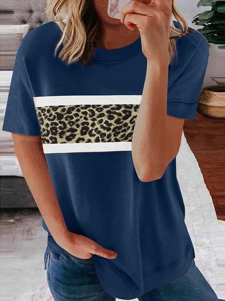 Printed Striped Casual T-shirt, Tops