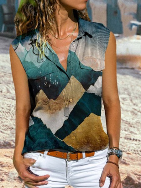 Ombre/Tintura a nodi senza maniche Stampato Poliestere Scollo a V Vintage Estate Blu Superiore, Blouses & Shirts
Ombre/Tintura a nodi senza maniche Stampato Poliestere Scollo a V Vintage Estate Blu Superiore, Blouses & Shirts