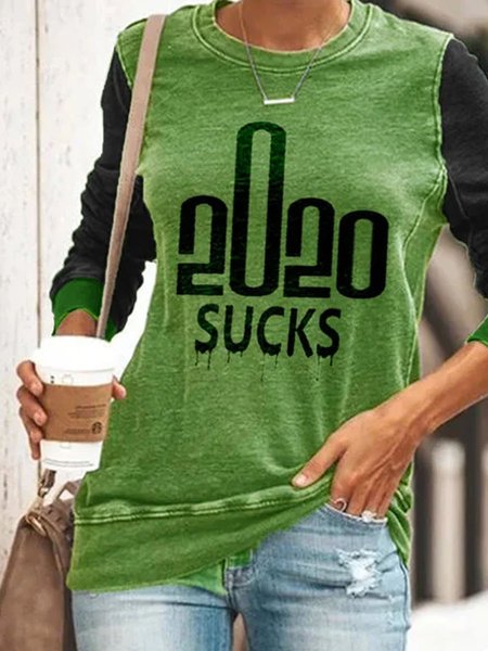 Casual Long Sleeve Patchwork Sweatshirt, Green, Hoodies&Sweatshirts