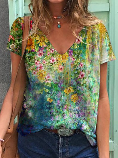 Astratto Colorato Fiori Grafico Maniche Corte Scollo a V Sciolto T-Shirt, Multicolore, Blouses & Shirts
Astratto Colorato Fiori Grafico Maniche Corte Scollo a V Sciolto T-Shirt, Multicolore, Blouses & Shirts