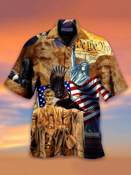 Abstract V Neck Cotton-Blend Shirts & Tops, As picture, Men's Floral shirt