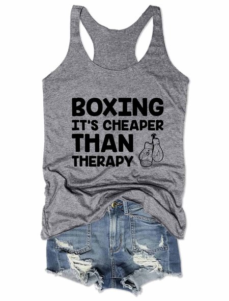 Boxing It’s Cheaper Than Therapy Tank Top, Gray, Tank Tops