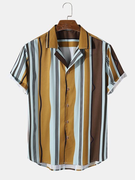 Cotton Shirt Collar Shirts, Brown, Men's Floral shirt