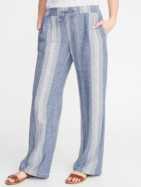 Cotton-Blend Casual Pants, Blue, Pants