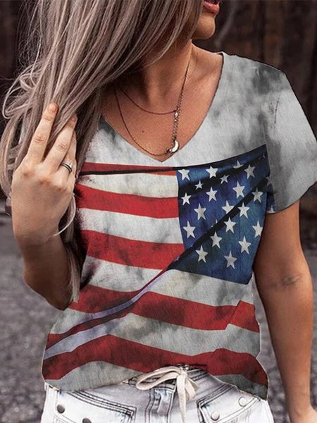 Graphic Short Sleeve Printed Cotton-blend V neck Vintage Summer Gray Top, T-Shirts
Graphic Short Sleeve Printed Cotton-blend V neck Vintage Summer Gray Top, T-Shirts