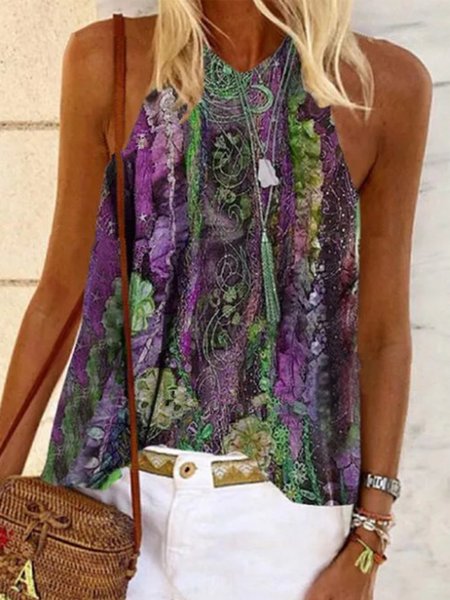Vintage Geometric Floral Printed Boho Plus Size Sleeveless Crew Neck Casual Tops, Purple, Tank Top
Vintage Geometric Floral Printed Boho Plus Size Sleeveless Crew Neck Casual Tops, Purple, Tank Top