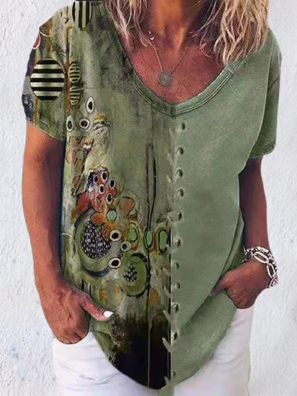 Vintage Geometric Floral Printed Plus Size Short Sleeves V Neck Casual Tops, Green, Blouses & Shirts
Vintage Geometric Floral Printed Plus Size Short Sleeves V Neck Casual Tops, Green, Blouses & Shirts