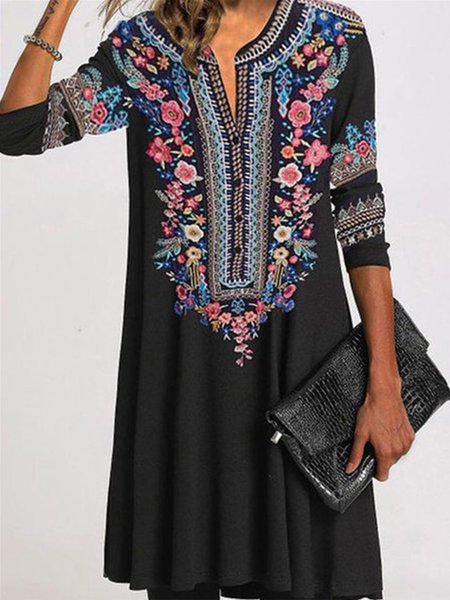 Vintage Geometric Floral Printed Plus Size Long Sleeves Casual Dresses, Black, Midi Dresses
Vintage Geometric Floral Printed Plus Size Long Sleeves Casual Dresses, Black, Midi Dresses
