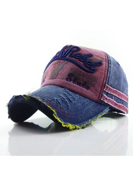 Frayed Stitching Letter Graphic Cowboy Baseball Cap, Red, Hats