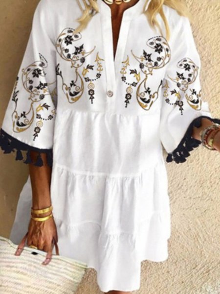 Holiday Pastoral Mini Dress, White, Dresses