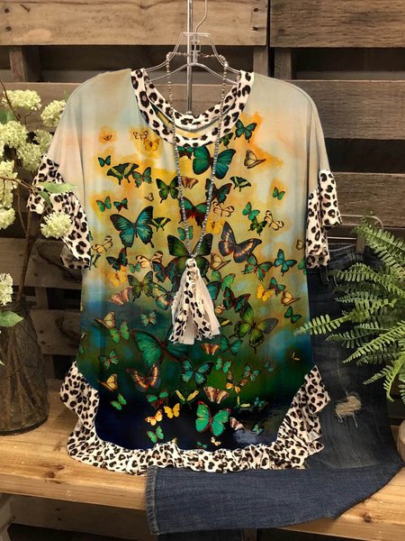 Butterflies Graphic Short Sleeve Round Neck Casual Stitching Tee, Multicolor, T-shirts
Butterflies Graphic Short Sleeve Round Neck Casual Stitching Tee, Multicolor, T-shirts
