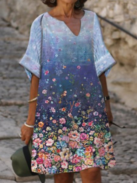 Vintage Floral Printed Plus Size Short Sleeves V Neck Casual Dresses, Blue, Midi Dresses
Vintage Floral Printed Plus Size Short Sleeves V Neck Casual Dresses, Blue, Midi Dresses