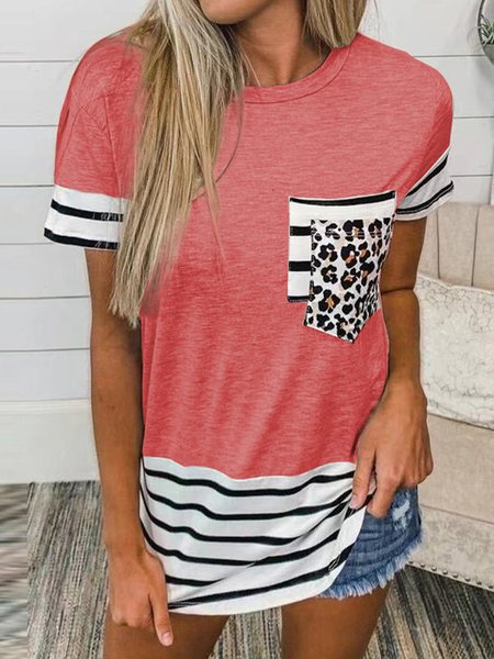 Vintage Striped Leopard Printed Pocket Plus Size Short Sleeves Crew Neck Casual Tops, Pink, Blouses & Shirts
Vintage Striped Leopard Printed Pocket Plus Size Short Sleeves Crew Neck Casual Tops, Pink, Blouses & Shirts