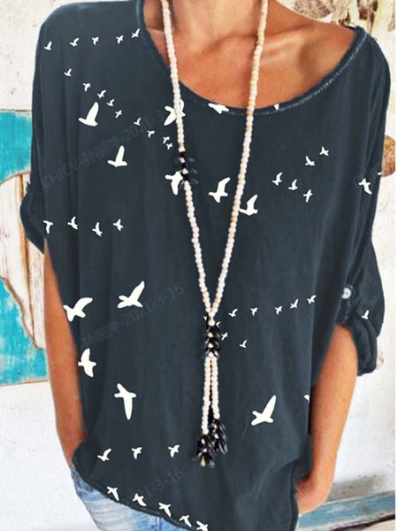 Casual Long Sleeve Printed Shirts & Tops, Gray blue, Tops