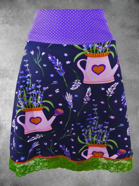 Casual Plus Size Printed Skirt, Purple, Skirts