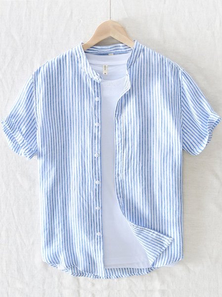 Men's Stripe Printed Patchwork National Style Short Sleeve Cotton Breathable Casual Loose Shirt, Blue, Men's basic shirt
Men's Stripe Printed Patchwork National Style Short Sleeve Cotton Breathable Casual Loose Shirt, Blue, Men's basic shirt