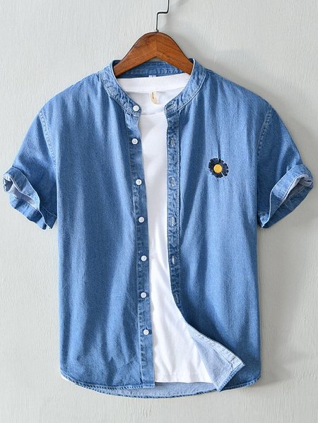 Men's solid color denim short-sleeved cotton breathable casual loose shirt, Blue, Men's Floral shirt
Men's solid color denim short-sleeved cotton breathable casual loose shirt, Blue, Men's Floral shirt