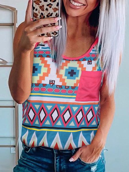 Vintage Geometric Printed Color-block Plus Size Sleeveless Crew Neck Casual Tops, Multicolor, Tank Top
Vintage Geometric Printed Color-block Plus Size Sleeveless Crew Neck Casual Tops, Multicolor, Tank Top