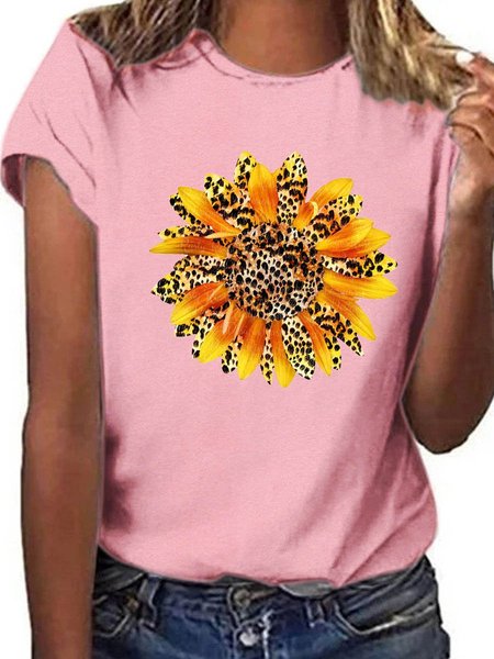 Leopard Sunflower Graphic Short Sleeve Round Neck Loose Tee, Light pink, T-shirts
Leopard Sunflower Graphic Short Sleeve Round Neck Loose Tee, Light pink, T-shirts