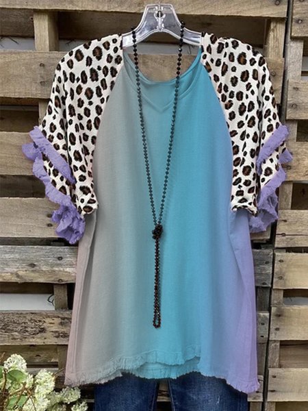Vintage Leopard Printed Tassel Color-block Plus Size Short Sleeve V Neck Casual Tops, Blue purple, Blouses & Shirts
Vintage Leopard Printed Tassel Color-block Plus Size Short Sleeve V Neck Casual Tops, Blue purple, Blouses & Shirts