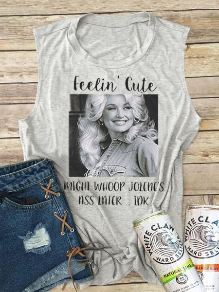 Sleeveless Crew Neck T-shirt, Gray, Auto-clearance
