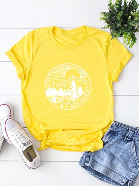 I Hate People Outdoor Camping Graphic Tee, Yellow, T-shirts