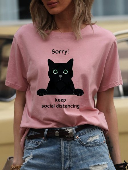 Sorry, Keep Social Distancing Cat Graphic Round Neck Short Sleeve Loose Tee, Light pink, T-shirts
Sorry, Keep Social Distancing Cat Graphic Round Neck Short Sleeve Loose Tee, Light pink, T-shirts