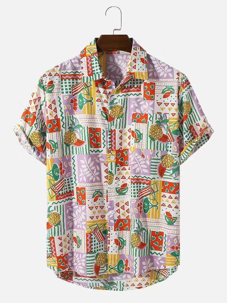 Men's pineapple fun and comfortable casual Hawaiian shirt, Purple, Shirts