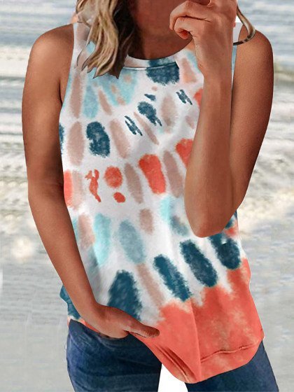 Crew Neck Ombre/tie-Dye Casual Shirts & Tops, As picture, Tank Tops & Camis