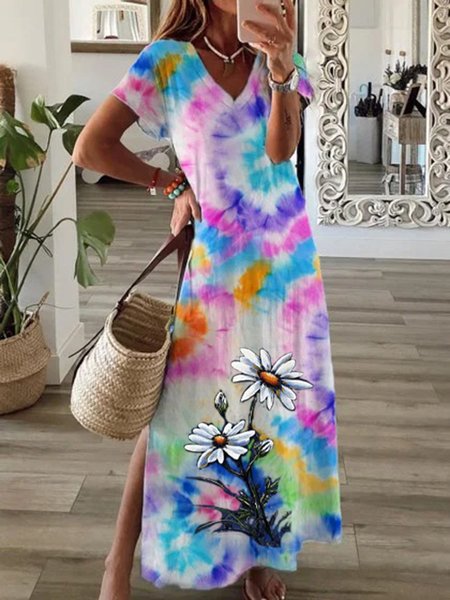 Ombre/tie-Dye Casual Cotton-Blend Knitting Dress, Multicolor, Floral Dresses 
Ombre/tie-Dye Casual Cotton-Blend Knitting Dress, Multicolor, Floral Dresses