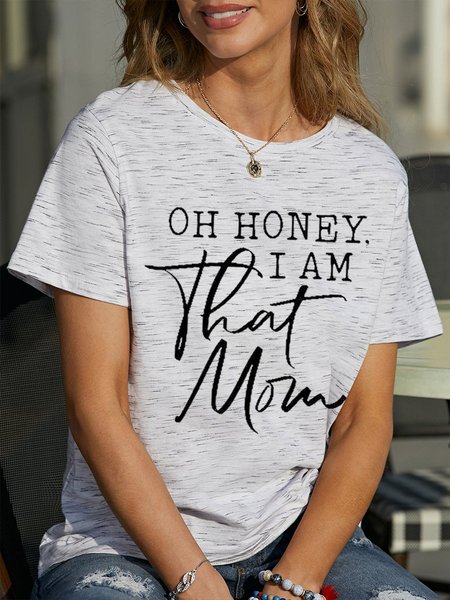 I Am That Mom Letter Short Sleeve Women Tee, Gray white, T-shirts