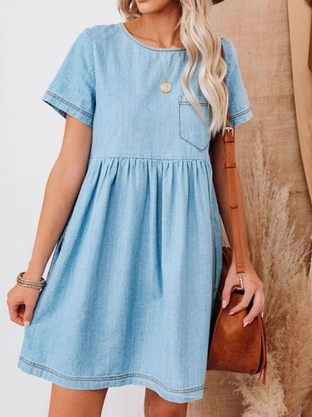 Crew Neck Holiday Plain Weaving Dress, Blue, Elegant Dresses
Crew Neck Holiday Plain Weaving Dress, Blue, Elegant Dresses