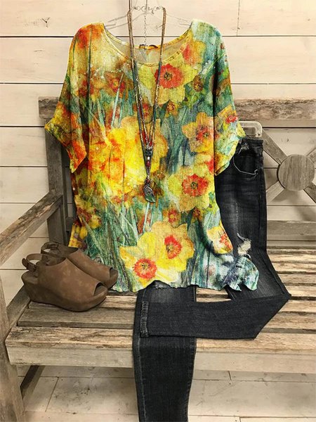 Golden Daffodils Graphic Round Neck Short Sleeve Loose Top, As picture, Printed T-shirts
Golden Daffodils Graphic Round Neck Short Sleeve Loose Top, As picture, Printed T-shirts