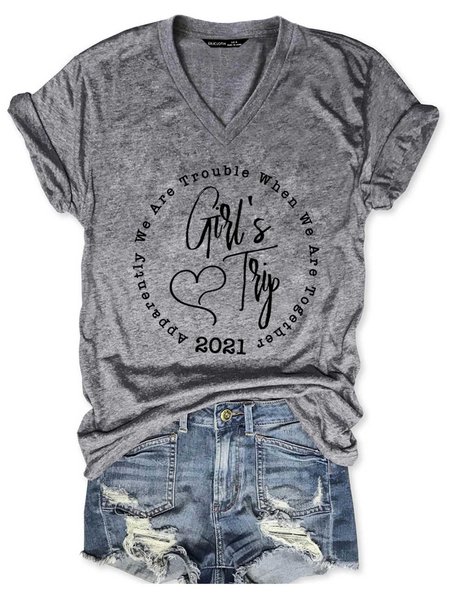 Girls Trip 2021 V-neck T-shirt, Gray, T-shirts